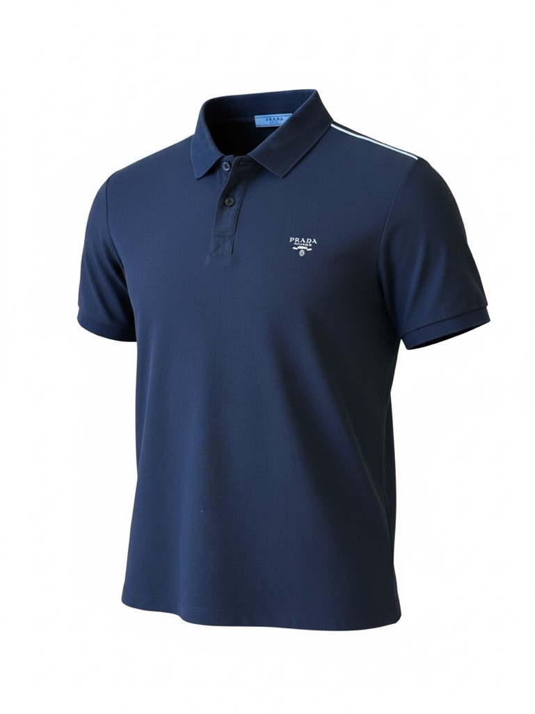Prada Navy Polo With White Shoulder Stripe